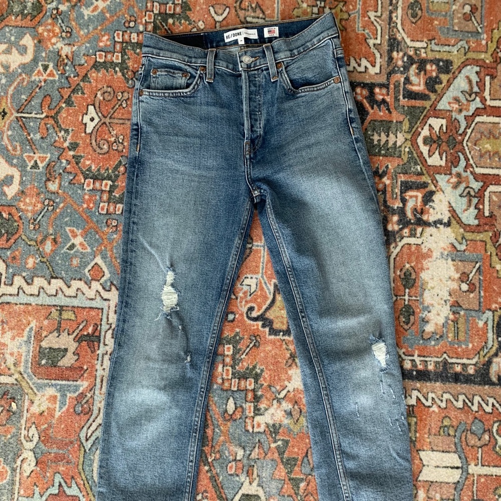 ReDone High Rise Straight Leg Blue Denim Jeans